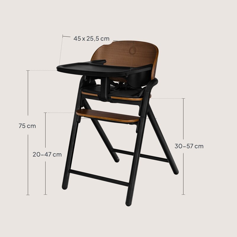 Scaun de masa multifunctional Celia, Lionelo, Din lemn de fag, 6 luni- adult, Reglabil pe inaltime, Husa impermeabila, Tavita silicon, Suport de picioare reglabil, Greutate maxima 90 Kg, Negru