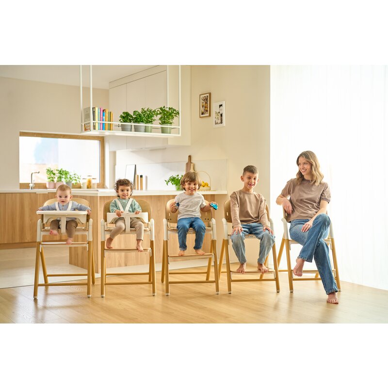 Scaun de masa multifunctional Celia, Lionelo, Din lemn de fag, 6 luni- adult, Reglabil pe inaltime, Husa impermeabila, Tavita silicon, Suport de picioare reglabil, Greutate maxima 90 Kg, Negru