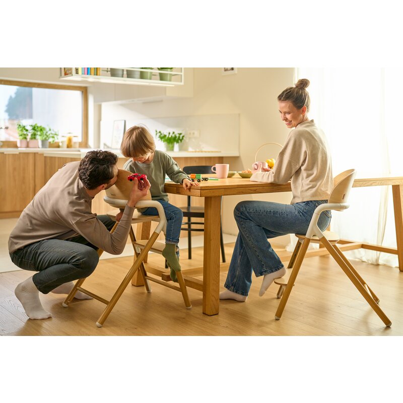 Scaun de masa multifunctional Celia, Lionelo, Din lemn de fag, 6 luni- adult, Reglabil pe inaltime, Husa impermeabila, Tavita silicon, Suport de picioare reglabil, Greutate maxima 90 Kg, Negru