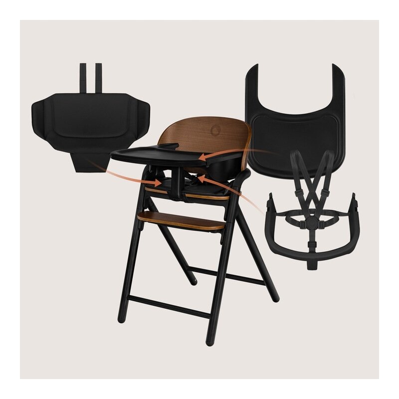 Scaun de masa multifunctional Celia, Lionelo, Din lemn de fag, 6 luni- adult, Reglabil pe inaltime, Husa impermeabila, Tavita silicon, Suport de picioare reglabil, Greutate maxima 90 Kg, Negru