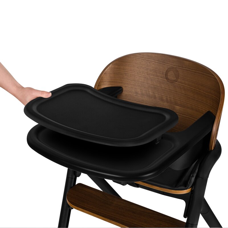 Scaun de masa multifunctional Celia, Lionelo, Din lemn de fag, 6 luni- adult, Reglabil pe inaltime, Husa impermeabila, Tavita silicon, Suport de picioare reglabil, Greutate maxima 90 Kg, Negru