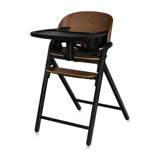 Scaun de masa multifunctional Celia, Lionelo, Din lemn de fag, 6 luni- adult, Reglabil pe inaltime, Husa impermeabila, Tavita silicon, Suport de picioare reglabil, Greutate maxima 90 Kg, Negru