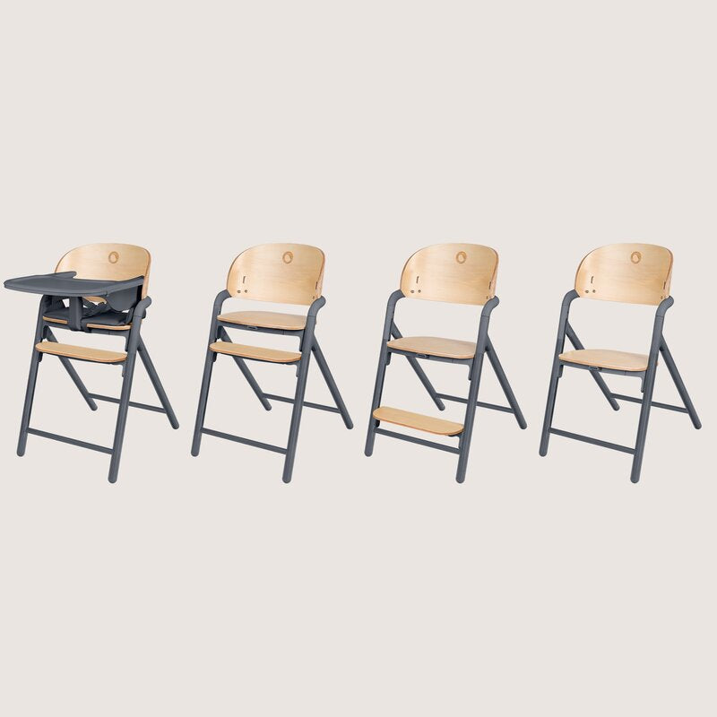 Scaun de masa multifunctional Celia, Lionelo, Din lemn de fag, 6 luni- adult, Reglabil pe inaltime, Spatar lat, Sezut ergonomic, Tavita silicon, Suport de picioare reglabil, Greutate maxima 90 Kg, Gri