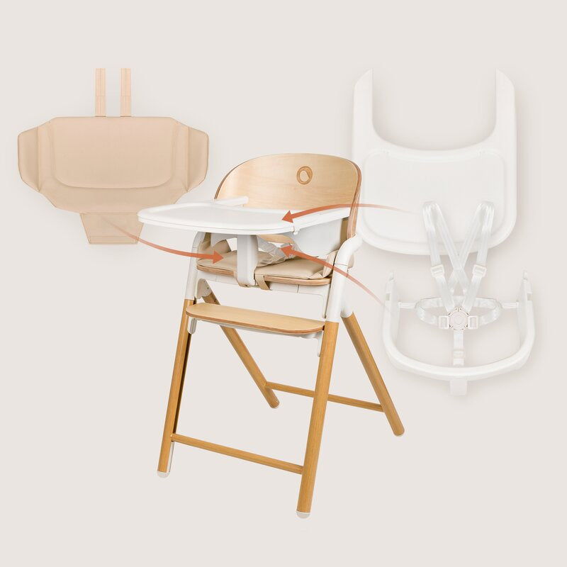 Scaun de masa multifunctional Celia, Lionelo, Din lemn de fag, 6 luni- adult, Reglabil pe inaltime, Spatar lat, Sezut ergonomic, Tavita silicon, Suport de picioare reglabil, Greutate maxima 90 Kg, Alb