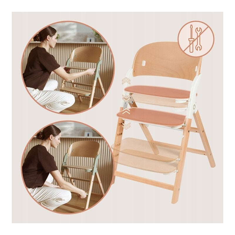 Scaun de masa multifunctional Megan, Lionelo, Din lemn de fag, 6 luni- adult, Reglabil pe inaltime, Husa impermeabila, Tavita silicon, Suport de picioare reglabil, Greutate maxima 110 Kg, Alb Natur