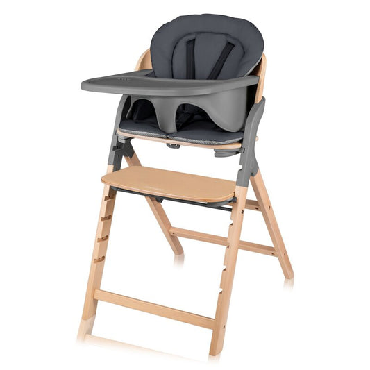 Scaun de masa multifunctional Megan, Lionelo, Din lemn de fag, 6 luni- adult, Reglabil pe inaltime, Husa impermeabila, Tavita silicon, Suport de picioare reglabil, Greutate maxima 110 Kg, Gri