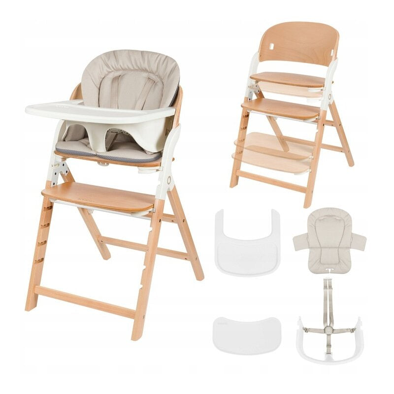 Scaun de masa multifunctional Megan, Lionelo, Din lemn de fag, 6 luni- adult, Reglabil pe inaltime, Husa impermeabila, Tavita silicon, Suport de picioare reglabil, Greutate maxima 110 Kg, Alb Natur