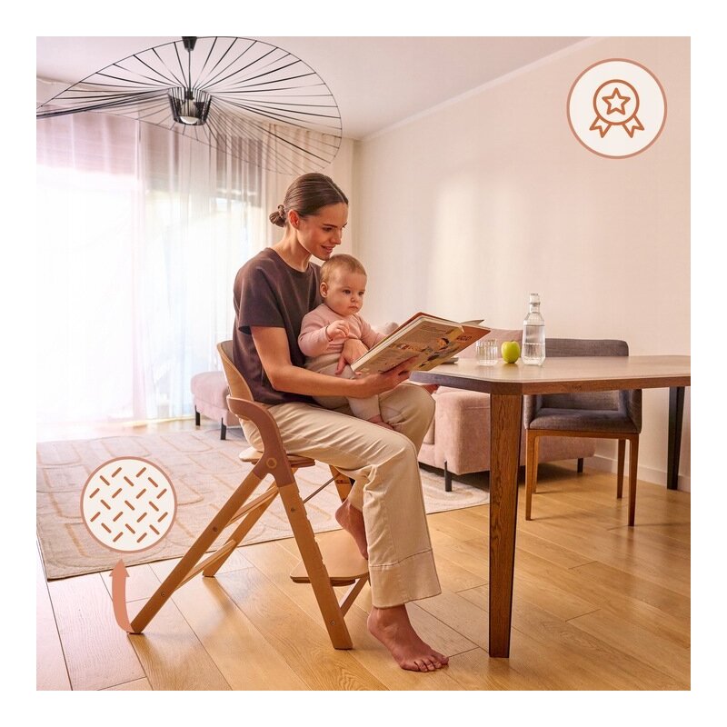 Scaun de masa multifunctional Megan, Lionelo, Din lemn de fag, 6 luni- adult, Reglabil pe inaltime, Husa impermeabila, Tavita silicon, Suport de picioare reglabil, Greutate maxima 110 Kg, Alb/Natur