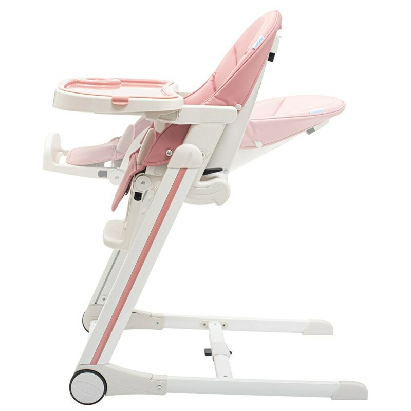 Scaun de masa New Baby Muka, Roz prafuit – vedere laterală cu spătarul înclinat