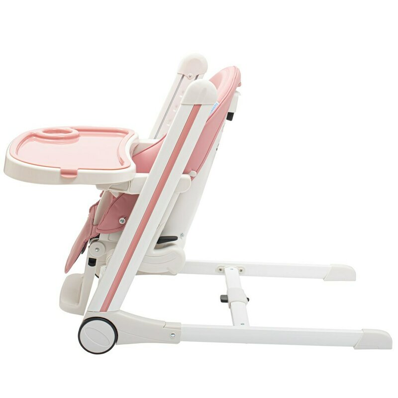 Scaun de masa New Baby Muka, Roz prafuit – vedere laterală în poziție coborâtă