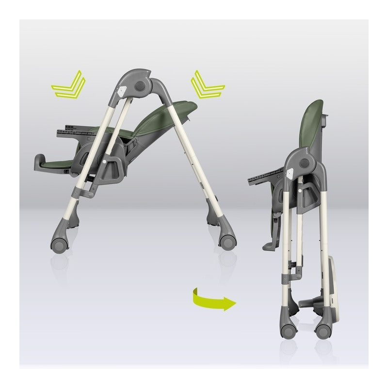 Scaun de masa si balansoar, Lionelo, Laurice, 2 in 1, Transformabil, Multifunctional, Inaltime si spatar reglabile, Cu melodii de leagan, 0 luni+, Conform cu standardele europene de securitate EN 14988, EN 16120, Verde