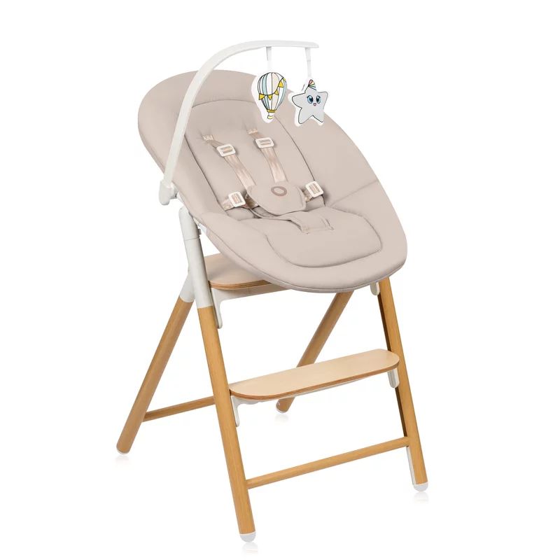 Set 4 in 1 balansoar si scaun de masa Lionelo Celia, Alb/Natural - imagine 7