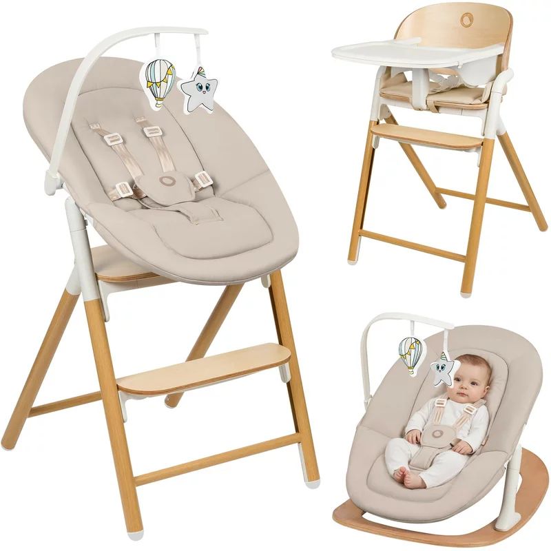 Set 4 in 1 balansoar si scaun de masa Lionelo Celia, Alb/Natural - imagine principala