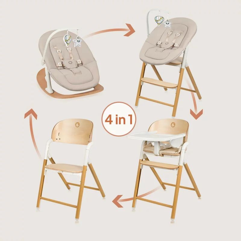 Set 4 in 1 balansoar si scaun de masa Lionelo Celia, Alb/Natural - imagine 3