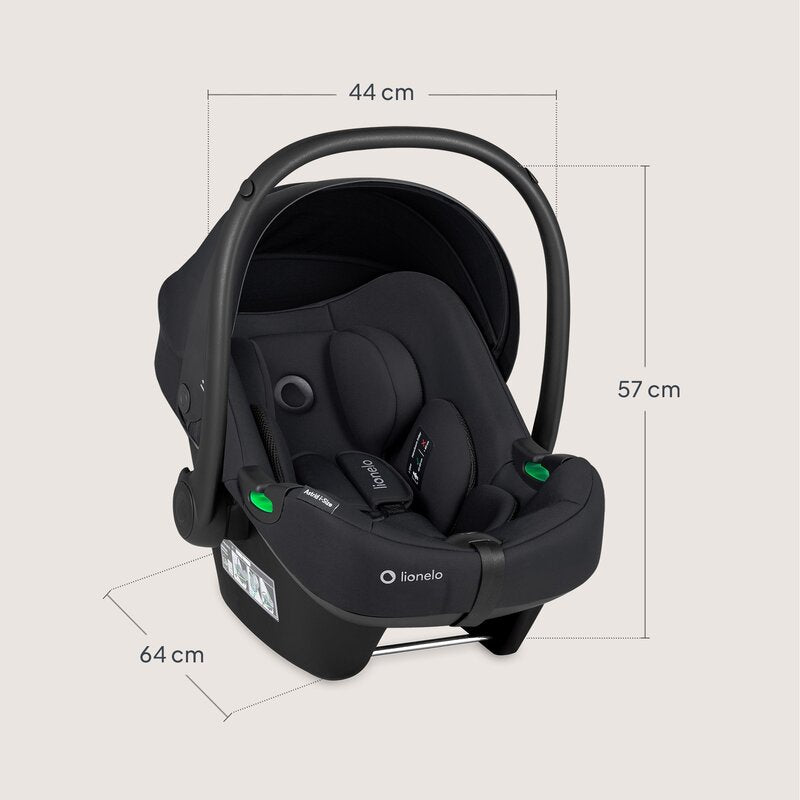 Scoica auto, Lionelo, i-Size Astrid, 0-13 Kg, 40-87 cm, Cu salteluta, Testat ADAC, Conform cu standardul european de securitate R129, Negru Onyx