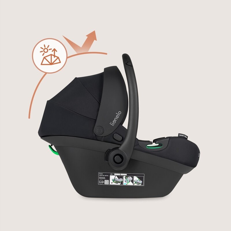 Scoica auto, Lionelo, i-Size Astrid, 0-13 Kg, 40-87 cm, Cu salteluta, Testat ADAC, Conform cu standardul european de securitate R129, Negru Onyx