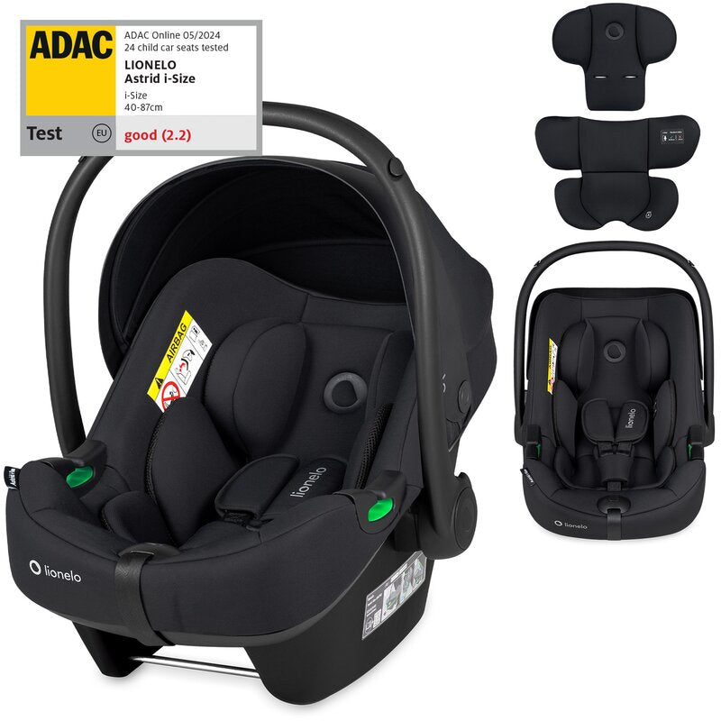 Scoica auto, Lionelo, i-Size Astrid, 0-13 Kg, 40-87 cm, Cu salteluta, Testat ADAC, Conform cu standardul european de securitate R129, Negru Onyx