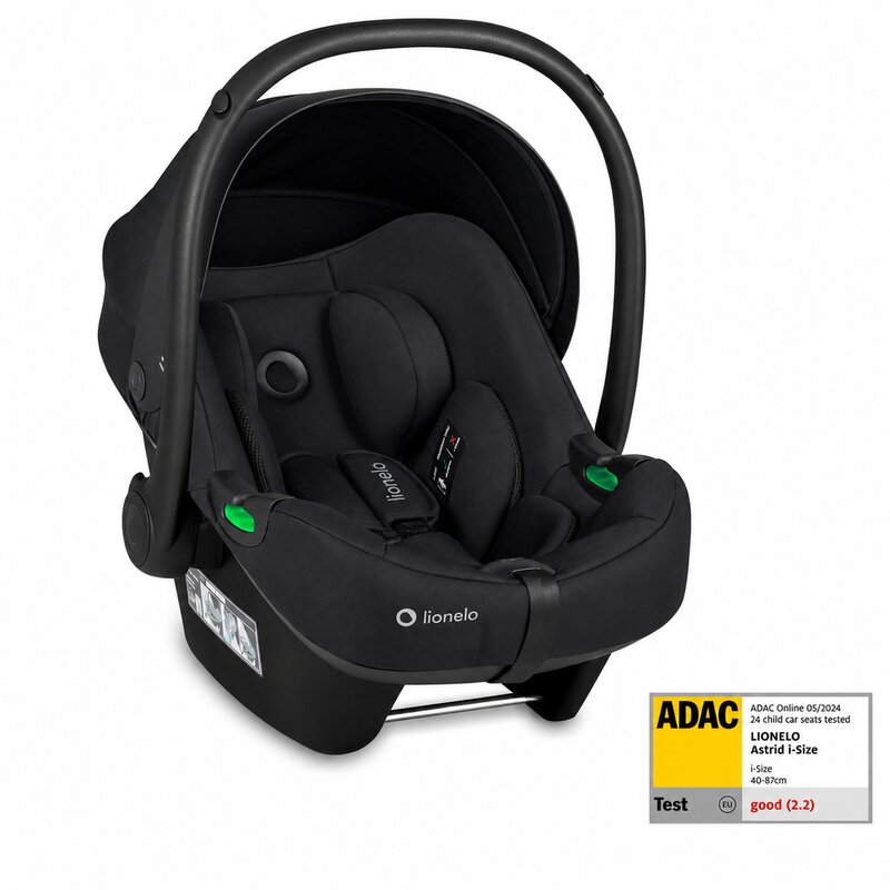 Scoica auto, Lionelo, i-Size Astrid, 0-13 Kg, 40-87 cm, Cu salteluta, Testat ADAC, Conform cu standardul european de securitate R129, Negru Onyx
