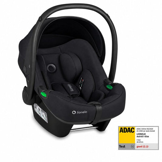 Scoica auto, Lionelo, i-Size Astrid, 0-13 Kg, 40-87 cm, Cu salteluta, Testat ADAC, Conform cu standardul european de securitate R129, Negru Onyx