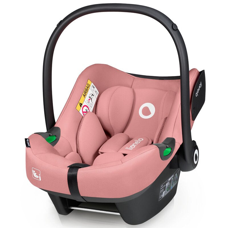 Scoica auto, Lionelo, i-Size Astrid, Include baza Isofix, 0-13 Kg, 40-87 cm, Cu maner si capotina reglabile, Cu protectie laterala avansata, Salteluta confortabila, Testat ADAC, Conform cu R129, Roz