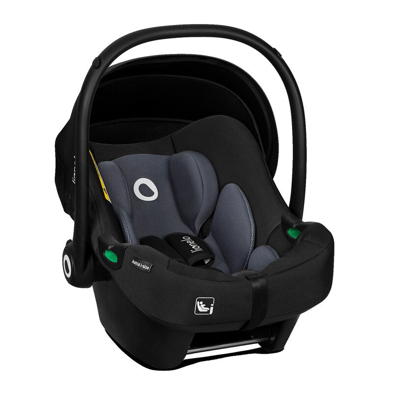 Scoica auto, Lionelo, i-Size Astrid, Include baza Isofix, 0-13 Kg, 40-87 cm, Cu maner si capotina reglabile, Cu protectie laterala avansata, Salteluta confortabila, Testat ADAC, Conform cu R129, Negru/Gri