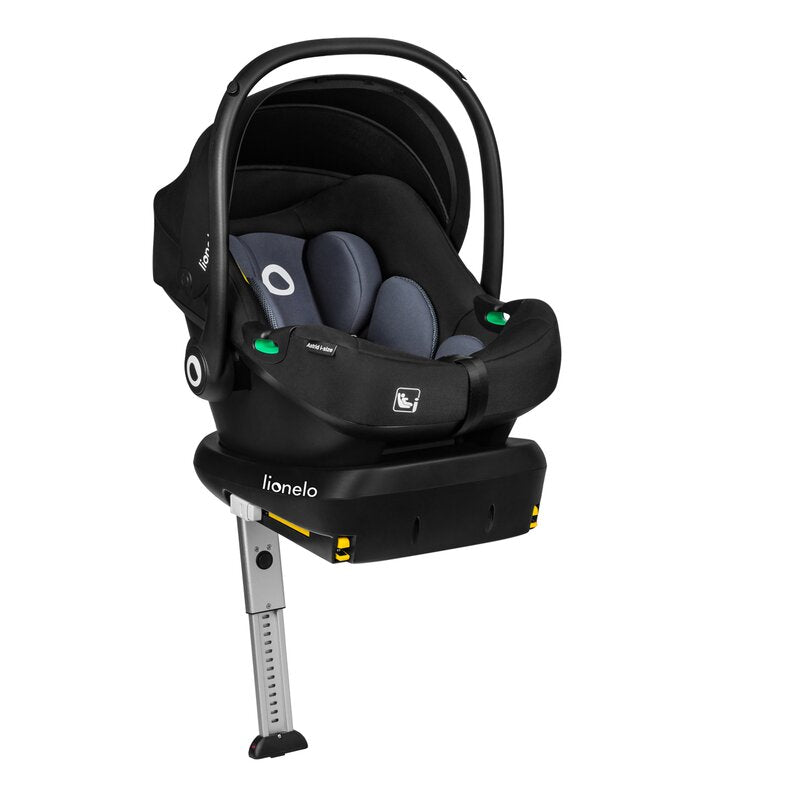 Scoica auto, Lionelo, i-Size Astrid, Include baza Isofix, 0-13 Kg, 40-87 cm, Cu maner si capotina reglabile, Cu protectie laterala avansata, Salteluta confortabila, Testat ADAC, Conform cu R129, Negru/Gri