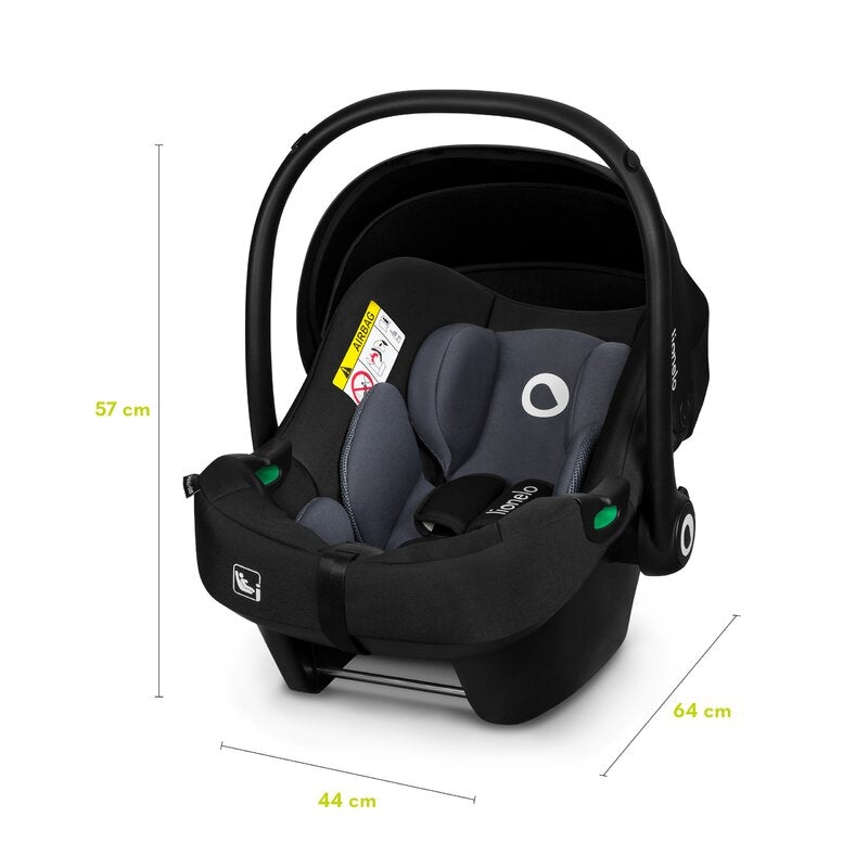 Scoica auto, Lionelo, i-Size Astrid, Include baza Isofix, 0-13 Kg, 40-87 cm, Cu maner si capotina reglabile, Cu protectie laterala avansata, Salteluta confortabila, Testat ADAC, Conform cu R129, Negru/Gri