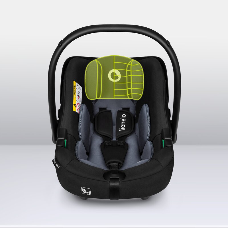 Scoica auto, Lionelo, i-Size Astrid, Include baza Isofix, 0-13 Kg, 40-87 cm, Cu maner si capotina reglabile, Cu protectie laterala avansata, Salteluta confortabila, Testat ADAC, Conform cu R129, Negru/Gri