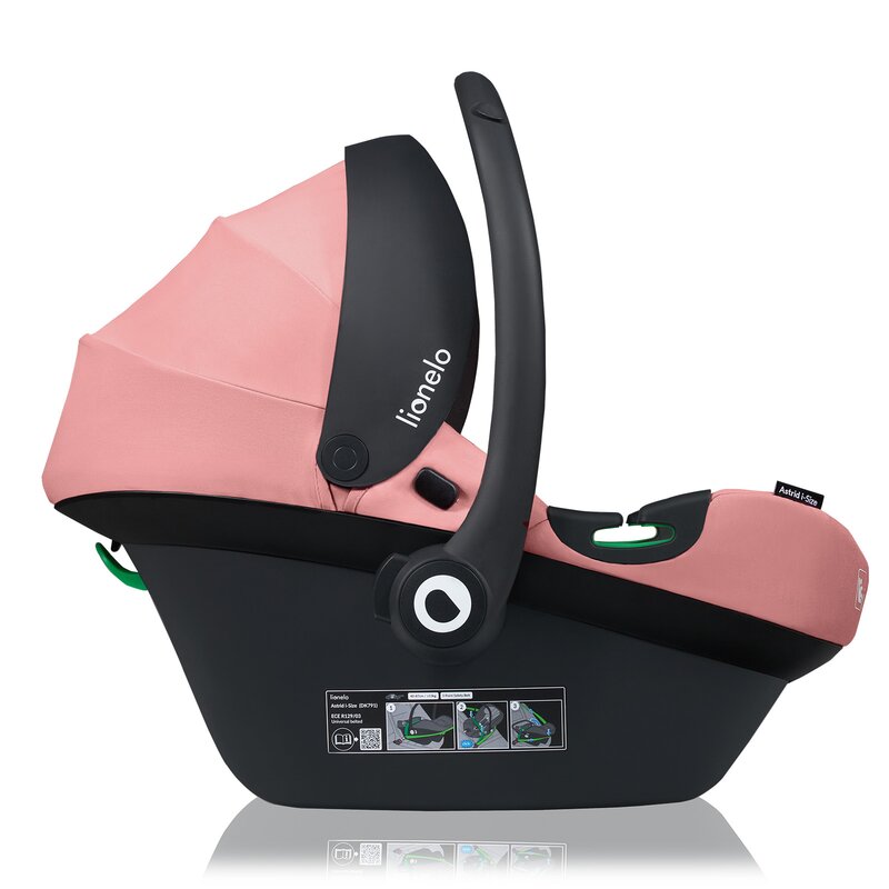 Scoica auto, Lionelo, i-Size Astrid, Include baza Isofix, 0-13 Kg, 40-87 cm, Cu maner si capotina reglabile, Cu protectie laterala avansata, Salteluta confortabila, Testat ADAC, Conform cu R129, Roz