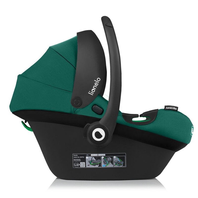 Scoica auto, Lionelo, i-Size Astrid, Include baza Isofix, 0-13 Kg, 40-87 cm, Cu maner si capotina reglabile, Cu protectie laterala avansata, Salteluta confortabila, Testat ADAC, Conform cu R129, Verde