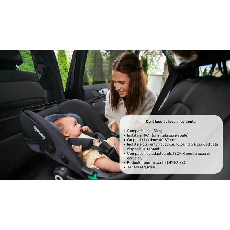 Scoica auto, Lionelo, i-Size Astrid, Include baza Isofix, 0-13 Kg, 40-87 cm, Cu maner si capotina reglabile, Cu protectie laterala avansata, Salteluta confortabila, Testat ADAC, Conform cu R129, Bej