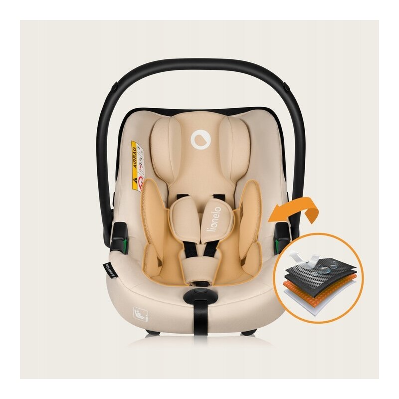 Scoica auto, Lionelo, i-Size Astrid, Include baza Isofix, 0-13 Kg, 40-87 cm, Cu maner si capotina reglabile, Cu protectie laterala avansata, Salteluta confortabila, Testat ADAC, Conform cu R129, Bej