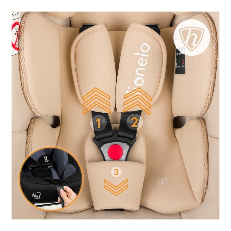 Scoica auto, Lionelo, i-Size Astrid, Include baza Isofix, 0-13 Kg, 40-87 cm, Cu maner si capotina reglabile, Cu protectie laterala avansata, Salteluta confortabila, Testat ADAC, Conform cu R129, Bej