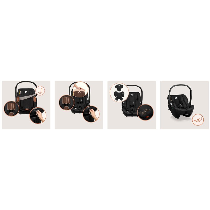 Scoica auto, Lionelo, Moxie, i-Size, 40-87 cm, Tetiera reglabila, intarita cu spuma de memorie, Carcasa ventilata, Din bambus, Protectie avansata, Conform cu R129, Negru