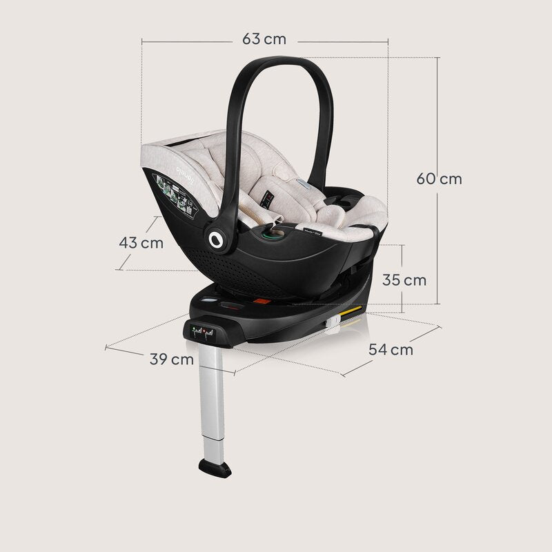 Scoica auto, Lionelo, Moxie, i-Size, Include baza rotativa 360 cu picior de fixare, 40-87 cm, Tetiera reglabila, intarita cu spuma de memorie, Carcasa ventilata, Din bambus, Protectie avansata, Conform R129, Bej