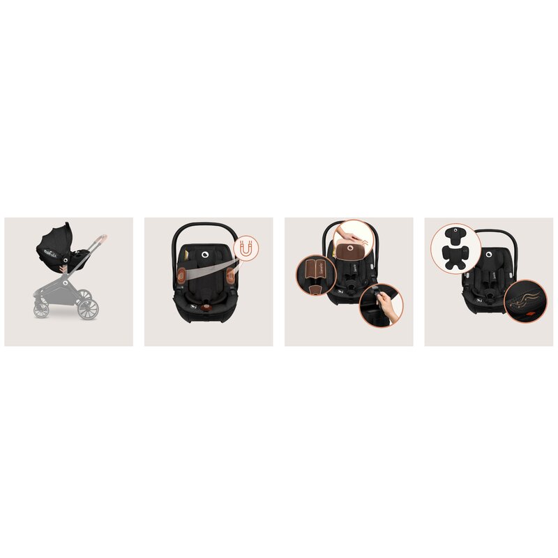 Scoica auto, Lionelo, Moxie, i-Size, Include baza rotativa 360 cu picior de fixare, 40-87 cm, Tetiera reglabila, intarita cu spuma de memorie, Carcasa ventilata, Din bambus, Protectie avansata, Conform R129, Negru