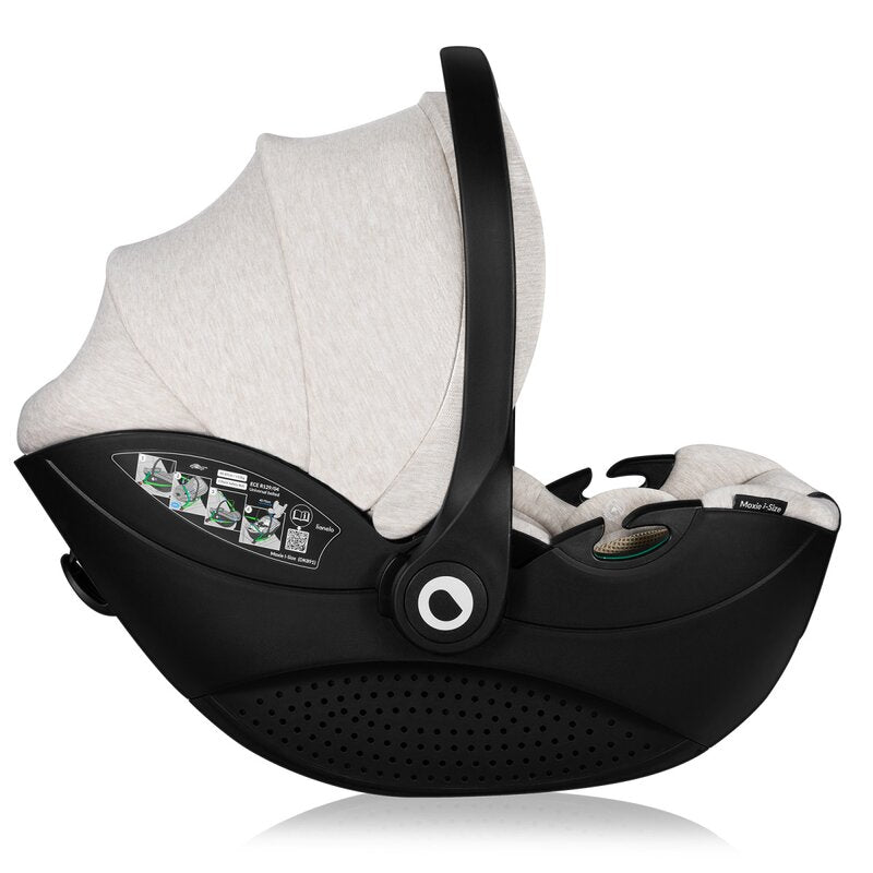 Scoica auto, Lionelo, Moxie, i-Size, Include baza rotativa 360 cu picior de fixare, 40-87 cm, Tetiera reglabila, intarita cu spuma de memorie, Carcasa ventilata, Din bambus, Protectie avansata, Conform R129, Bej