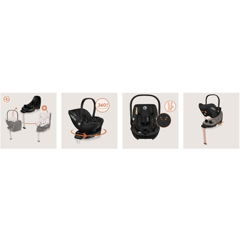 Scoica auto, Lionelo, Moxie, i-Size, Include baza rotativa 360 cu picior de fixare, 40-87 cm, Tetiera reglabila, intarita cu spuma de memorie, Carcasa ventilata, Din bambus, Protectie avansata, Conform R129, Mov