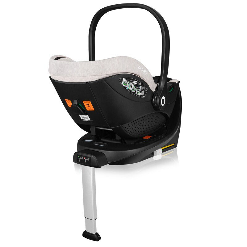 Scoica auto, Lionelo, Moxie, i-Size, Include baza rotativa 360 cu picior de fixare, 40-87 cm, Tetiera reglabila, intarita cu spuma de memorie, Carcasa ventilata, Din bambus, Protectie avansata, Conform R129, Bej