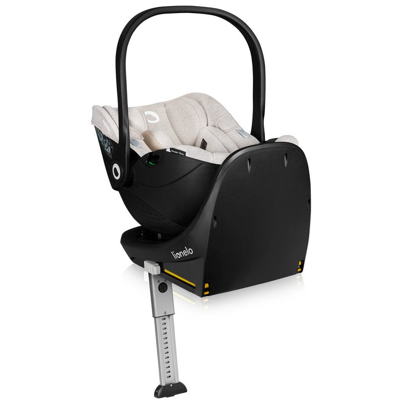 Scoica auto, Lionelo, Moxie, i-Size, Include baza rotativa 360 cu picior de fixare, 40-87 cm, Tetiera reglabila, intarita cu spuma de memorie, Carcasa ventilata, Din bambus, Protectie avansata, Conform R129, Bej