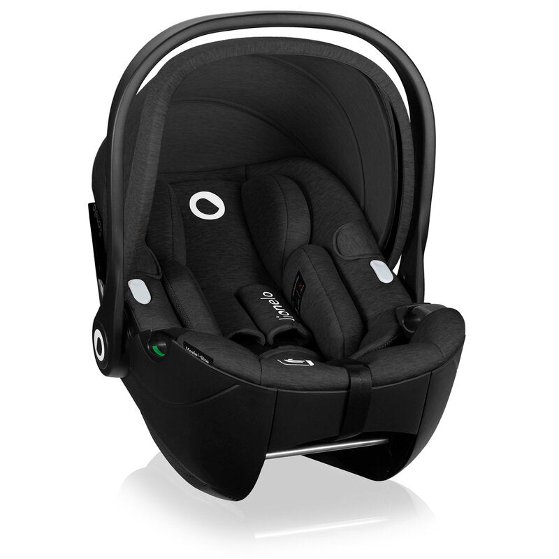 Scoica auto, Lionelo, Moxie, i-Size, Include baza rotativa 360 cu picior de fixare, 40-87 cm, Tetiera reglabila, intarita cu spuma de memorie, Carcasa ventilata, Din bambus, Protectie avansata, Conform R129, Negru