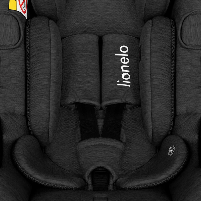 Scoica auto, Lionelo, Moxie, i-Size, Include baza rotativa 360 cu picior de fixare, 40-87 cm, Tetiera reglabila, intarita cu spuma de memorie, Carcasa ventilata, Din bambus, Protectie avansata, Conform R129, Negru