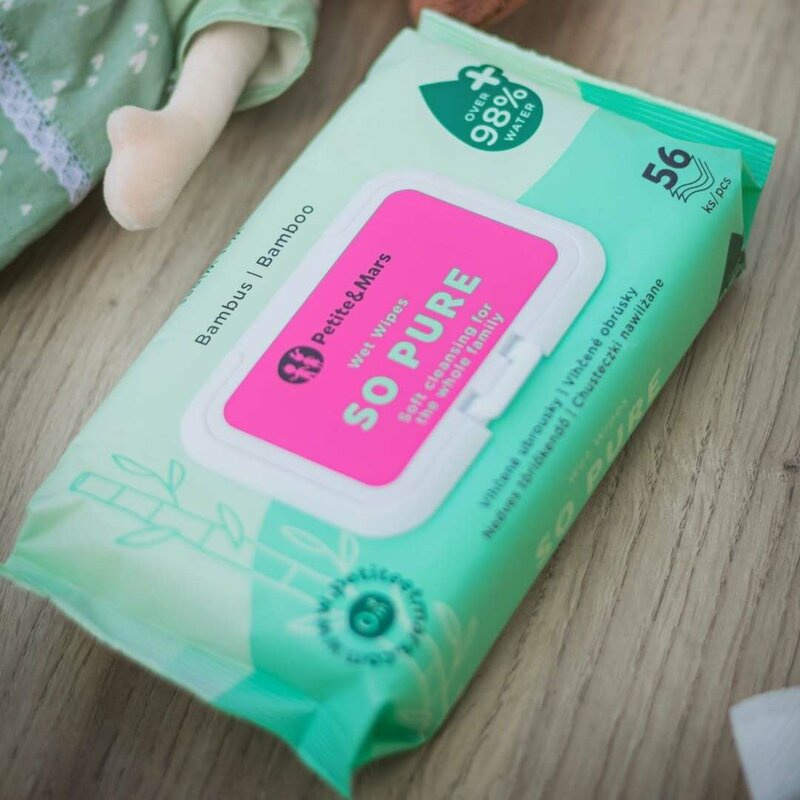 Servetele umede din bambus Petite&Mars 56 bucati, 98% apa, fara parfum