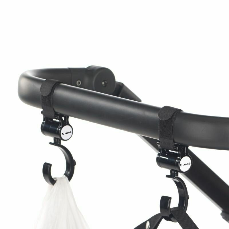 Set 2 carlige auto pentru carucior, Jane, Fixare pe cadru, multifunctionale, Negru