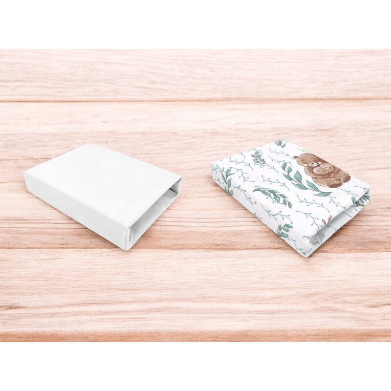 Set 2 cearceafuri cu elastic, MimiNu, Pentru patut leagan sau patut co-sleeper, 90x50 cm, Din bumbac, Material certificat Oeko Tex Standard 100, White and Lulu Natural