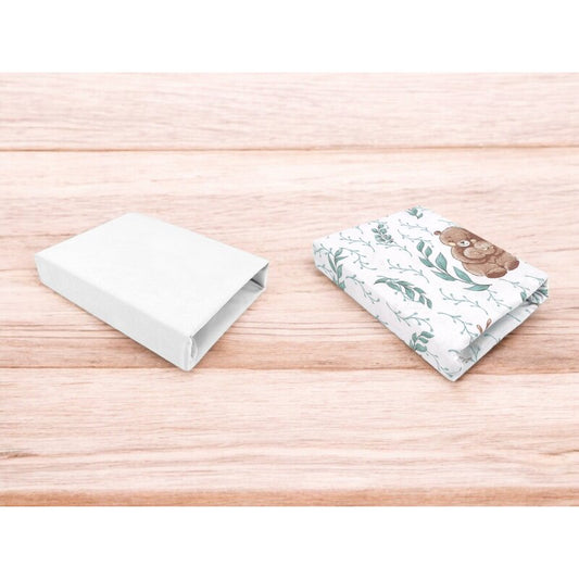 Set 2 cearceafuri cu elastic, MimiNu, Pentru patut leagan sau patut co-sleeper, 90x50 cm, Din bumbac, Material certificat Oeko Tex Standard 100, White and Lulu Natural