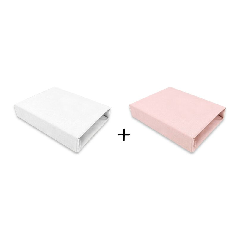 Set 2 cearceafuri cu elastic Qmini 90x50 cm, White and Powdery Pink – prezentare produs
