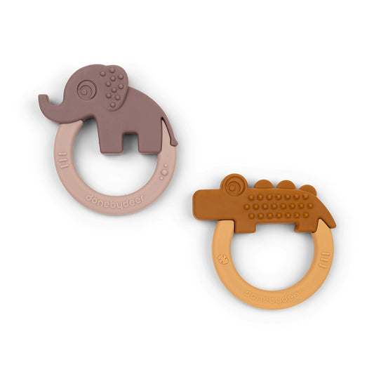 Set 2 Inele Dentitie din Silicon Done by Deer Deer Friends Mustar Roz Pudra