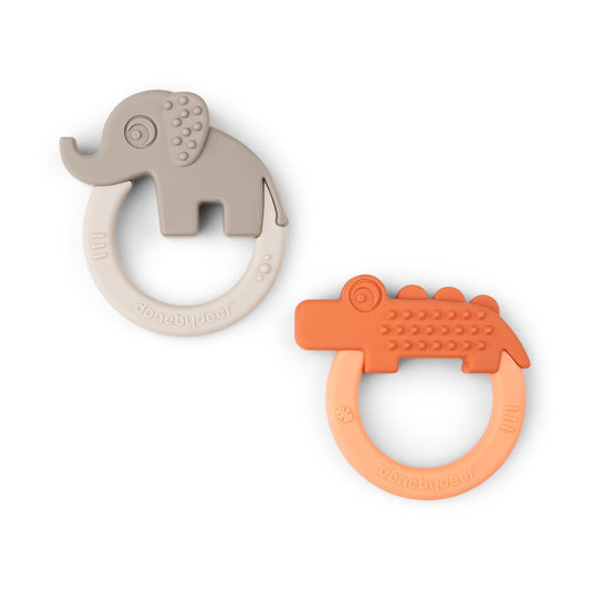 Set 2 Inele Dentitie din Silicon Done by Deer Deer Friends Papaya Bej