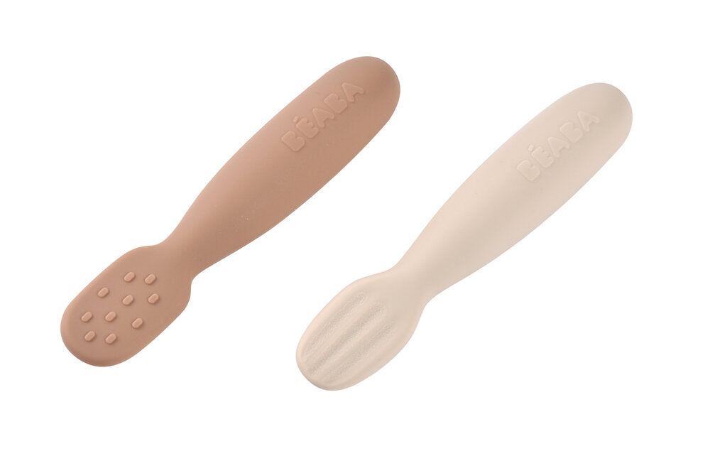 Set 2 linguri din silicon Beaba Praline / Clay sau Cotton Candy / Sorbet